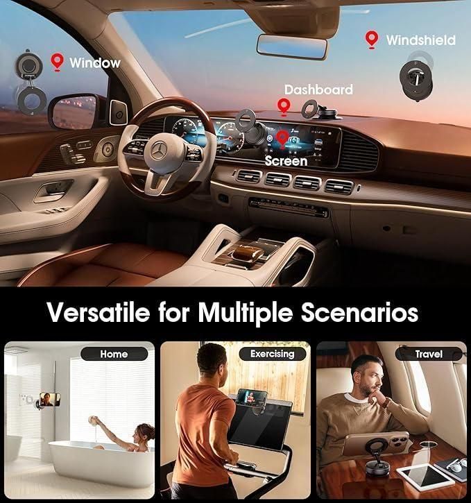 Vacuum Suction Magnetic Bracket – 96 lbs Strong Lock | 360° Adjustable Car & Home Mount
