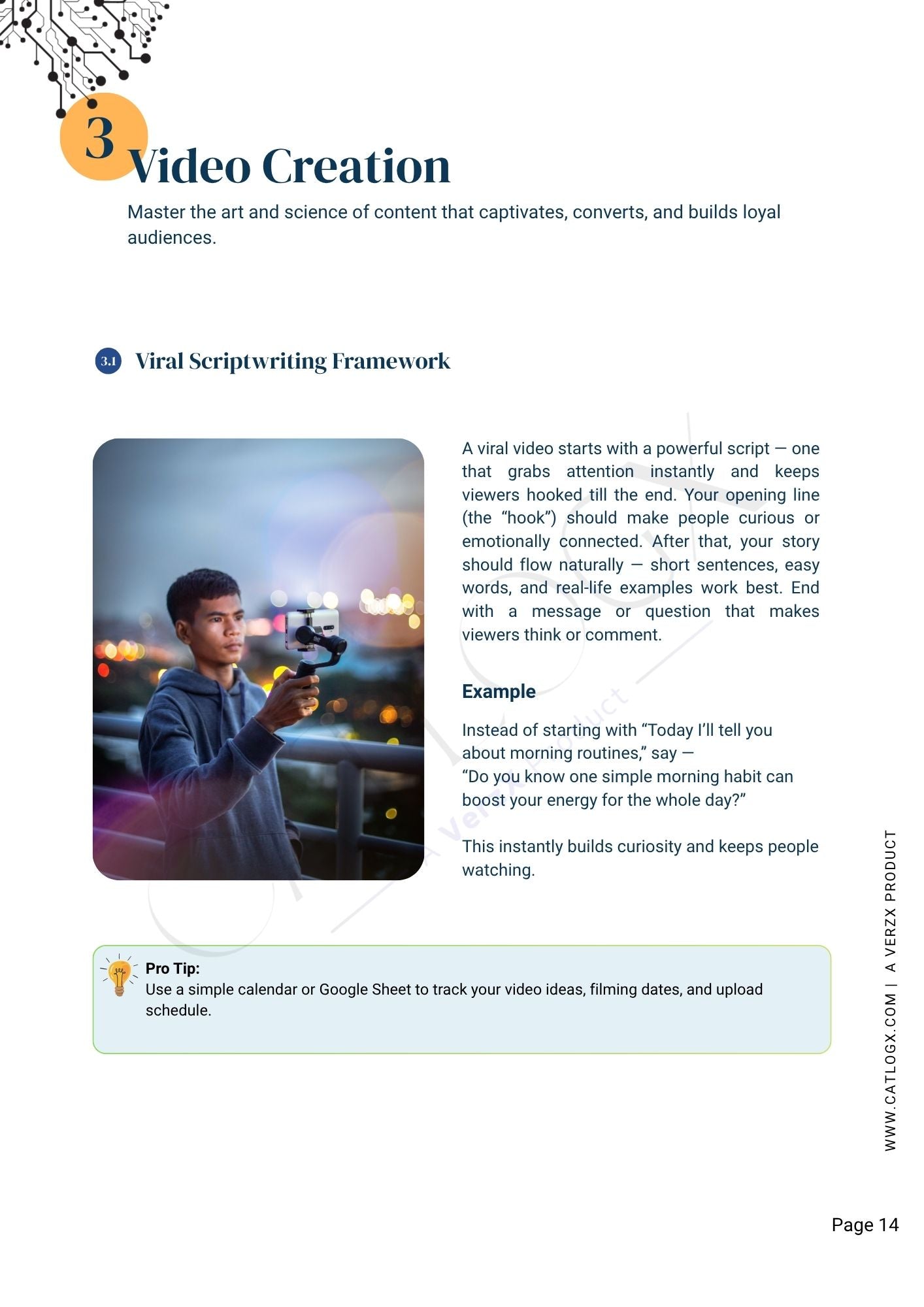 Page from a book or guide on video creation with a man holding a camera.