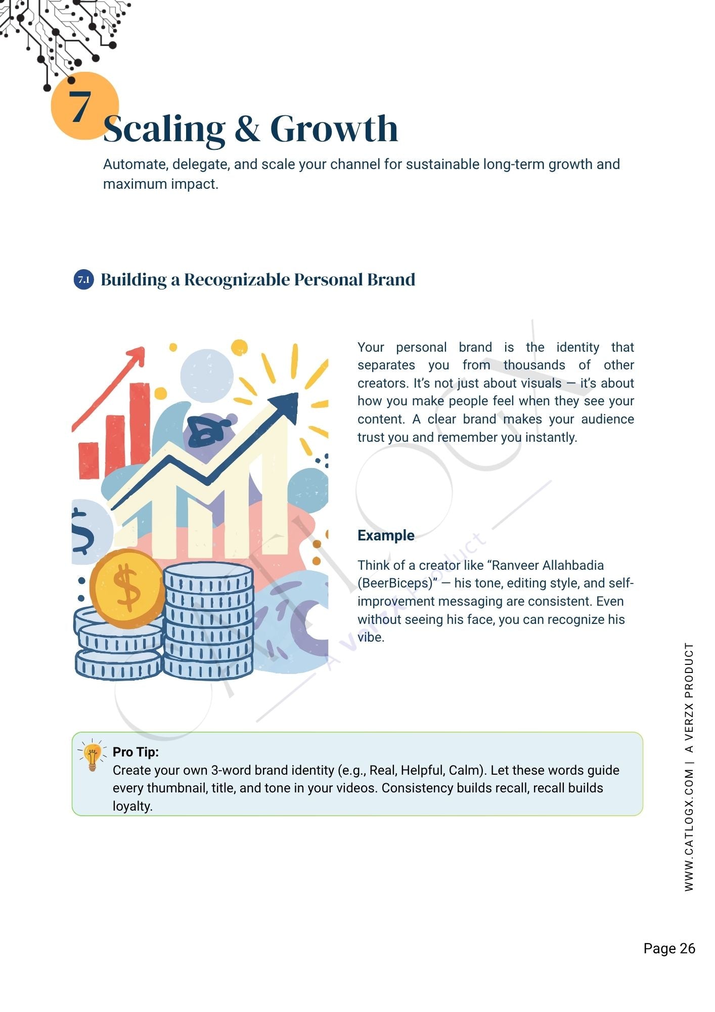 Page from a book or guide on scaling and growth with branding tips.